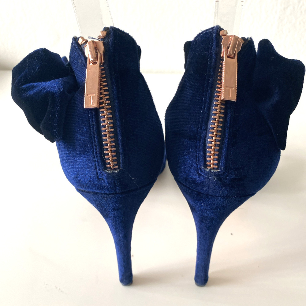 Ted Baker Torabel Velvet Blue Sandal Open Toe Slim Heel Stiletto Bow Back Zip 40 - Picture 8 of 10